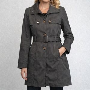 Beyond & Beautiful Women's Belted Trench Coat Jacket Button Up Mid-length Cotton